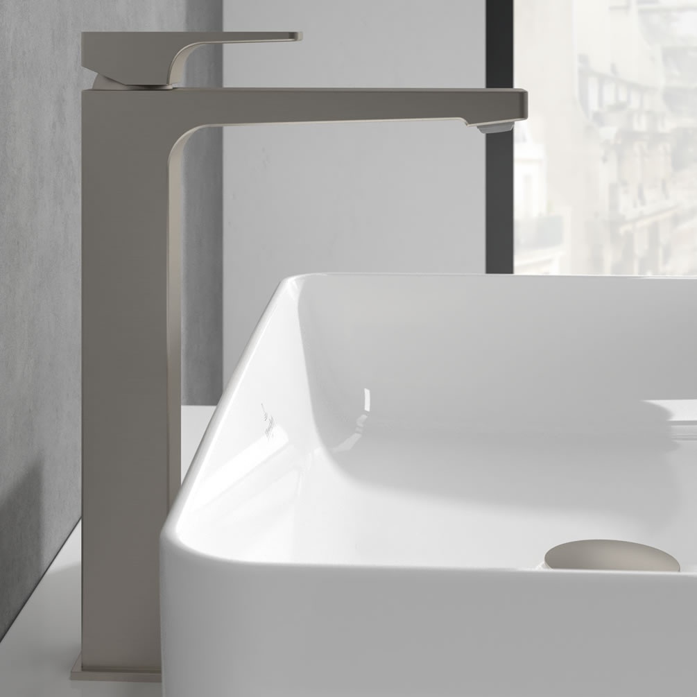 Lifestyle image of Villeroy & Boch Architectura Square Brushed Nickel Tall Basin Mixer & Waste